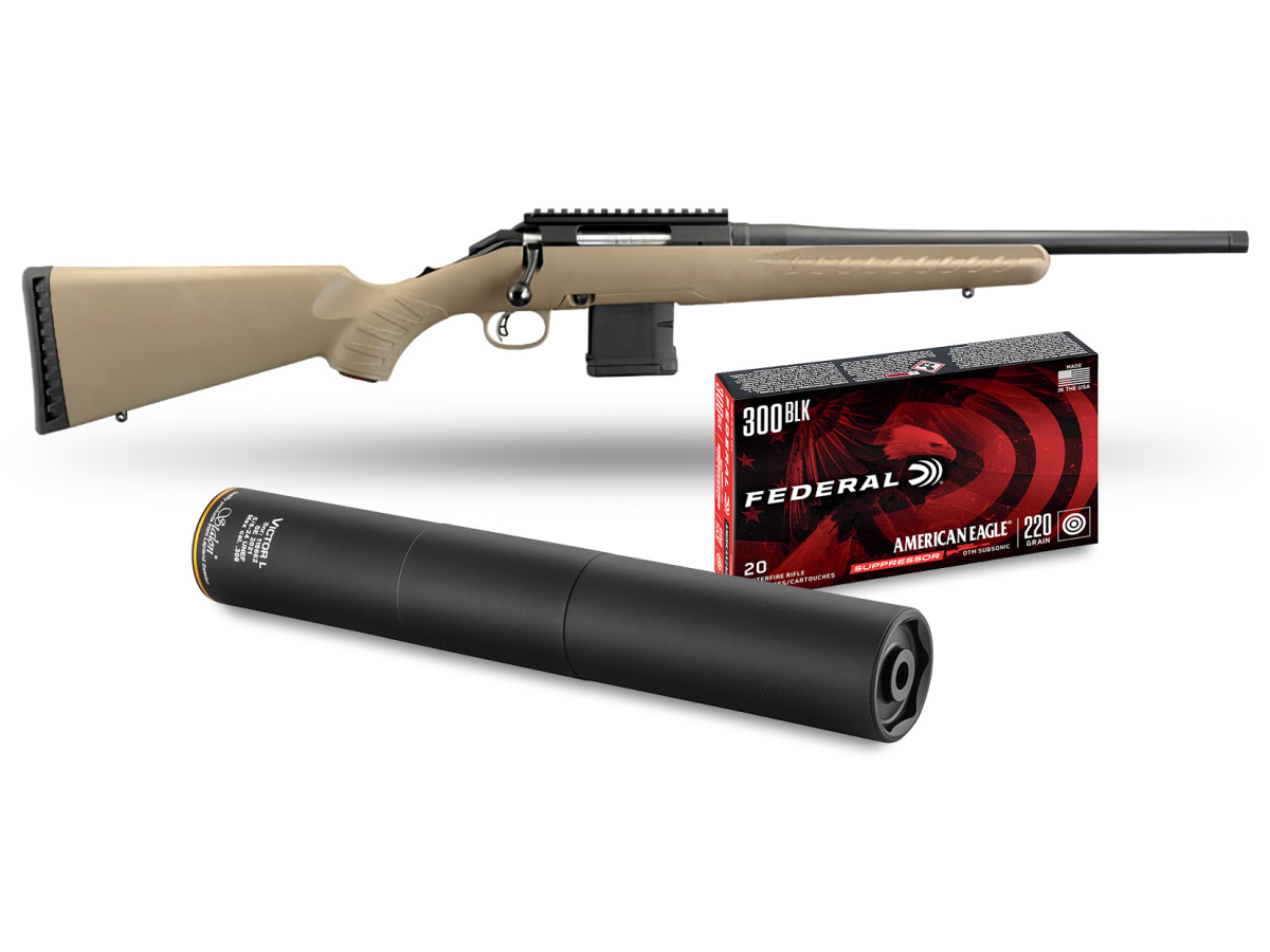 Akciový set Ruger American Rifle Ranch 26968, kal. .300BLK +  Tlmič Stalon + Náboje