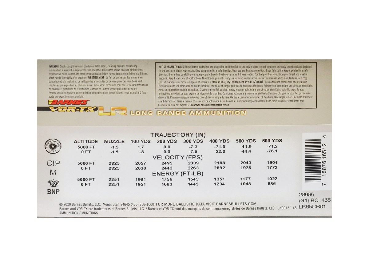 Barnes 6,5 Creedmoor VOR-TX LR 127gr/8,23g LRX BT (28986)