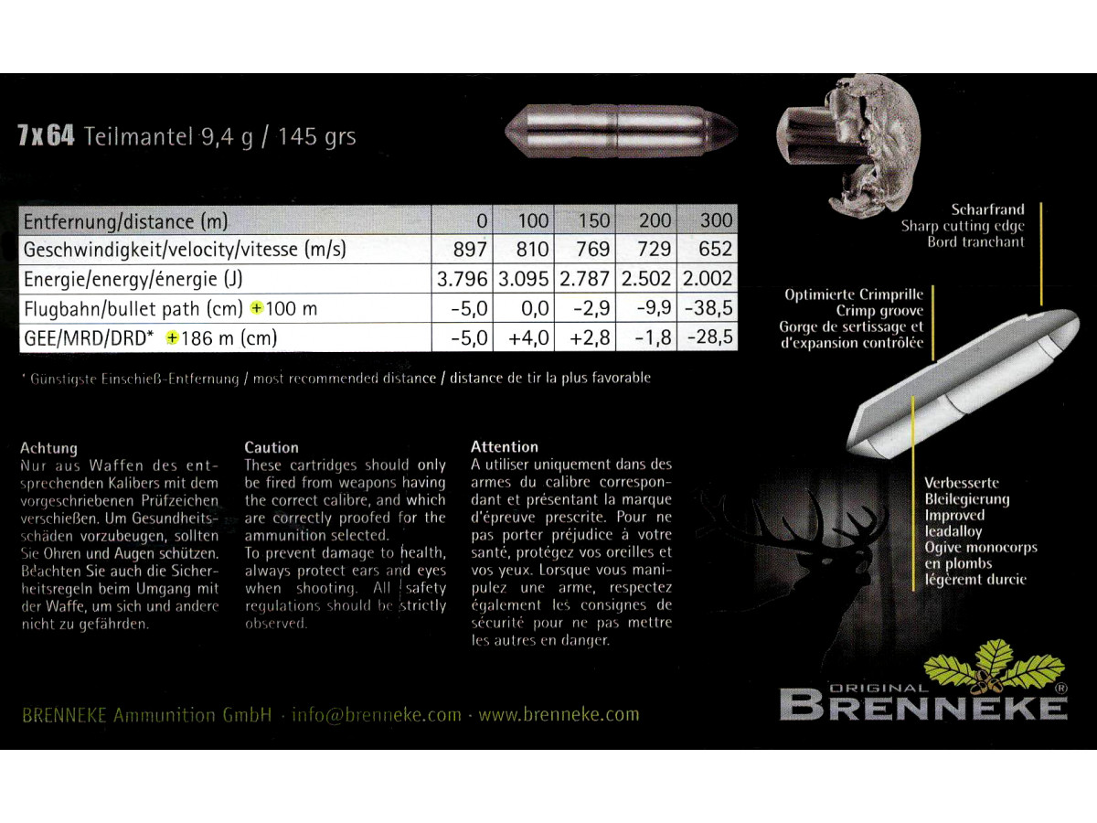 Brenneke 7x64 Teilmantel 9,4g