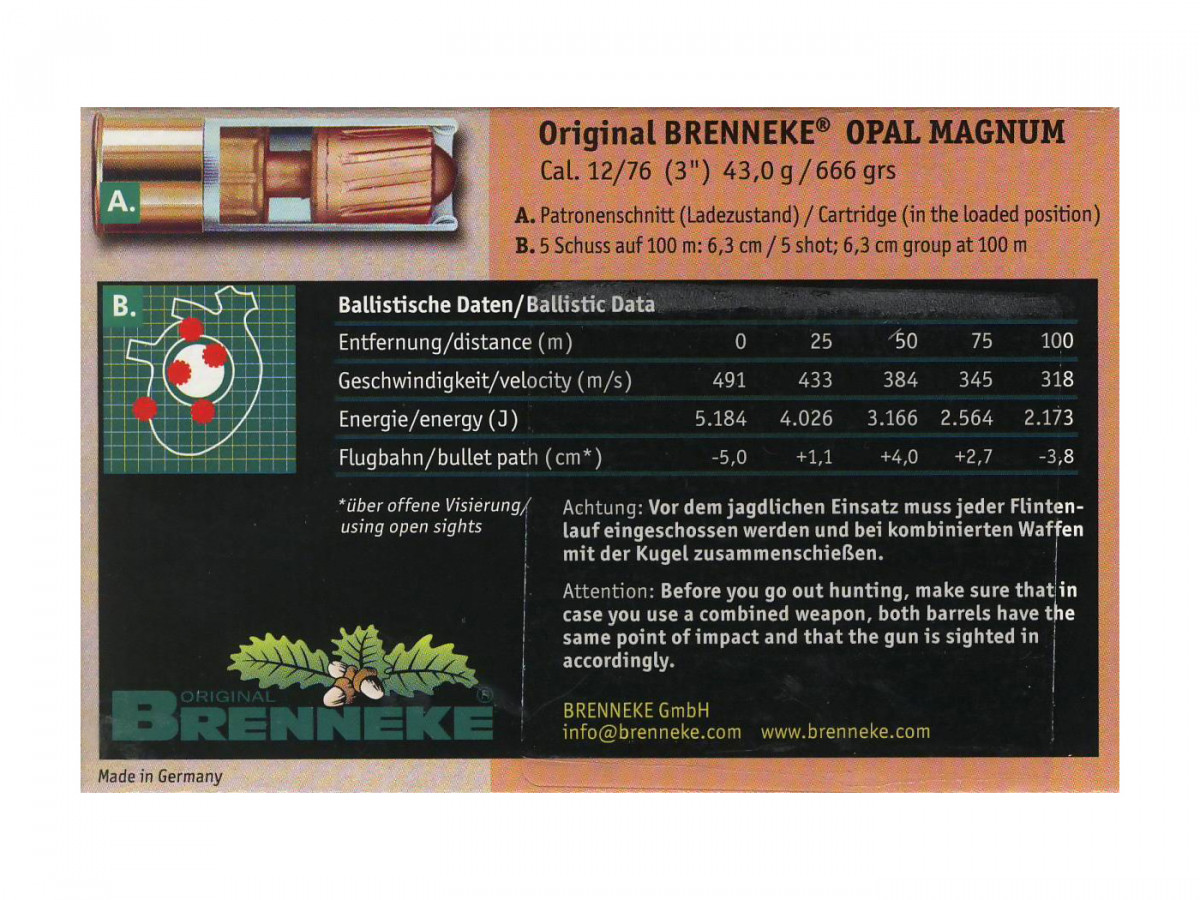 Brenneke Opal Magnum 12/76 43,0g, 5ks