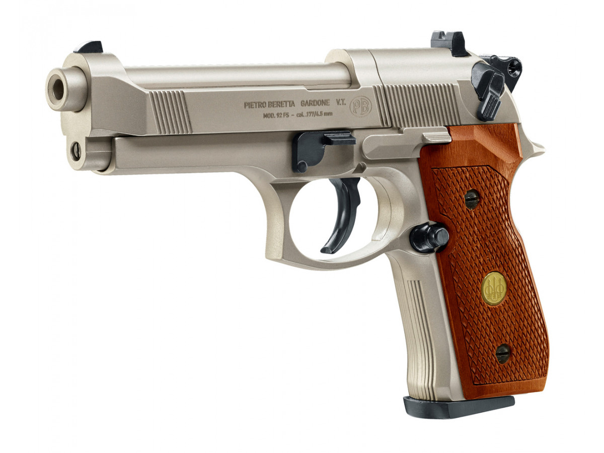 Pištoľ CO2 Beretta M92 FS nickel/wood, kal. 4,5mm diabolo