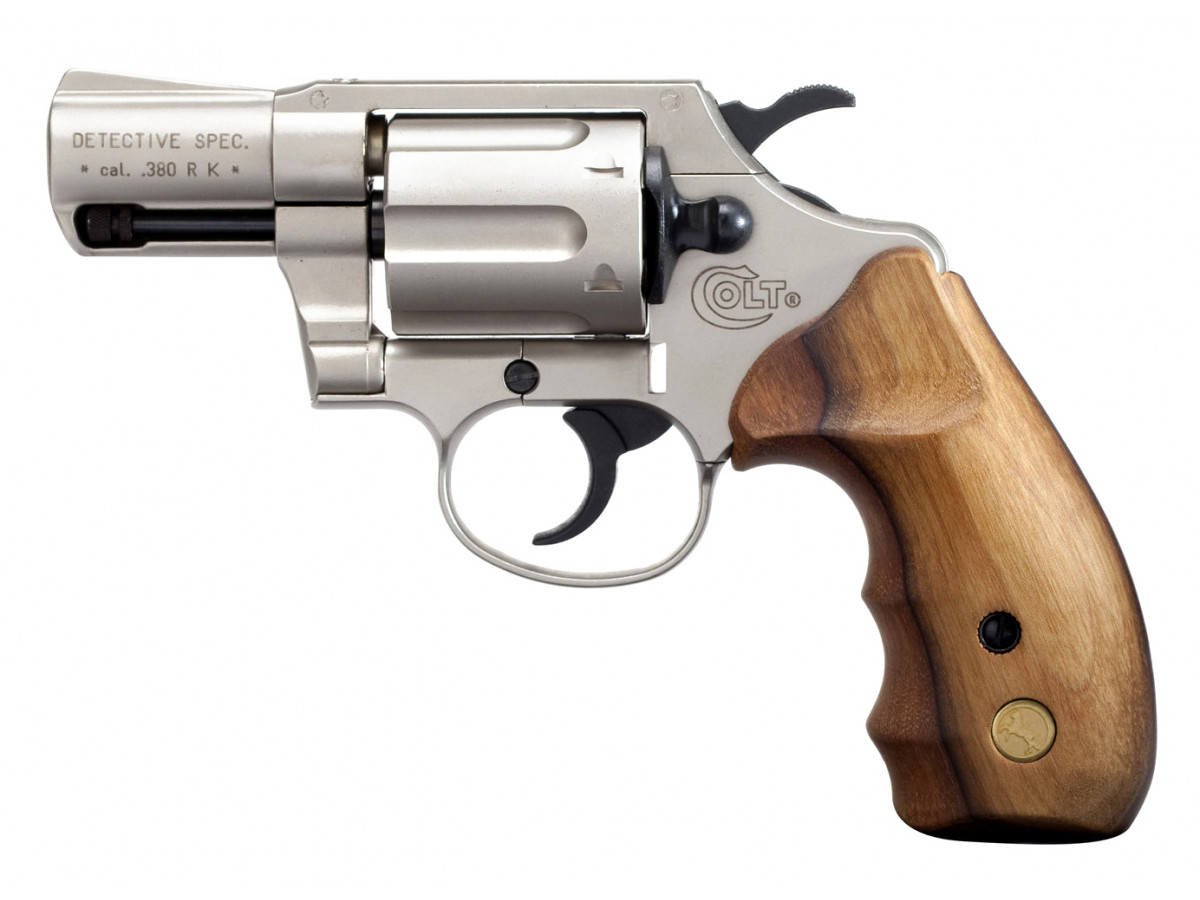 Revolver exp. Colt Detective Special nickel/wood, kal. 9mm