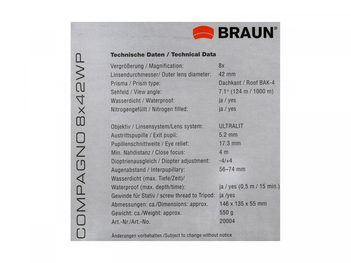 Ďalekohľad BRAUN Compagno 8x42 WP