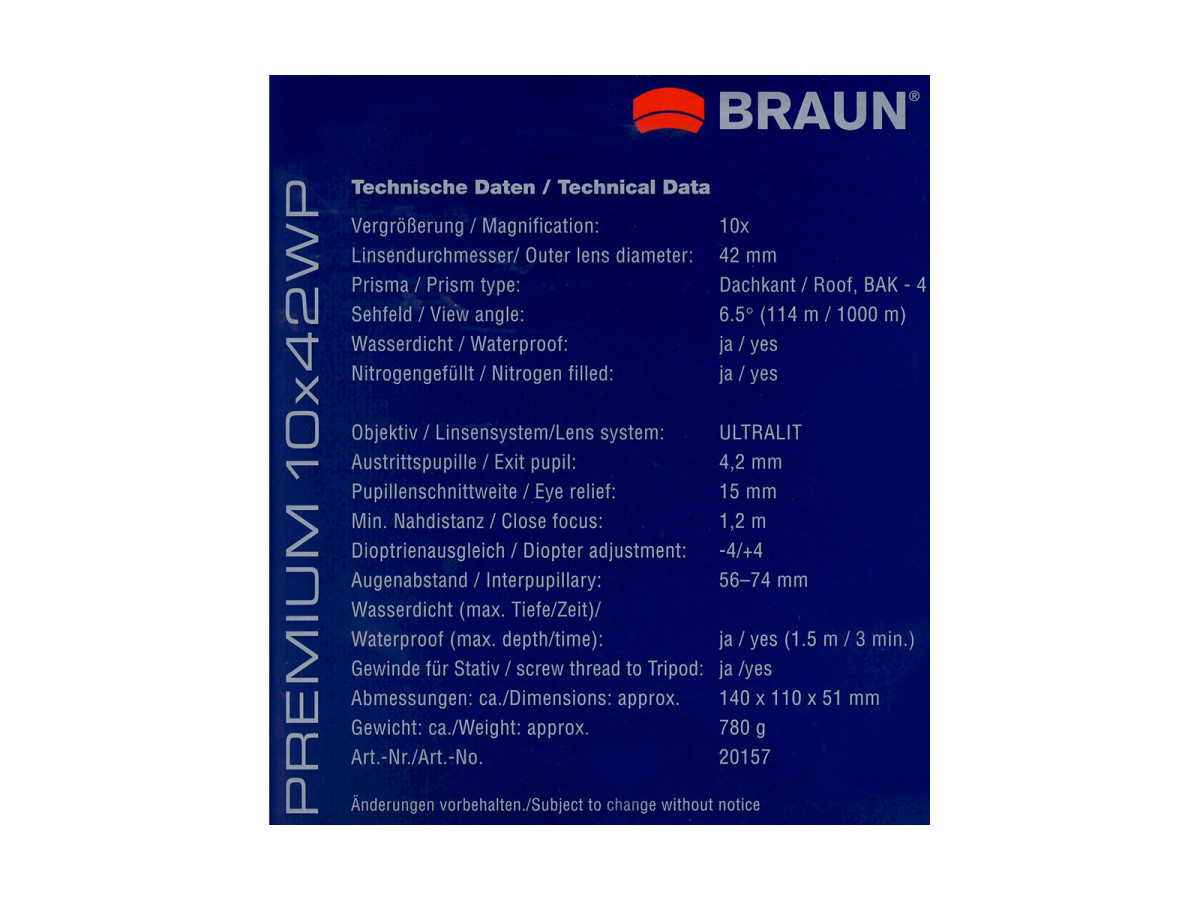 Ďalekohľad BRAUN Premium 10x42 WP