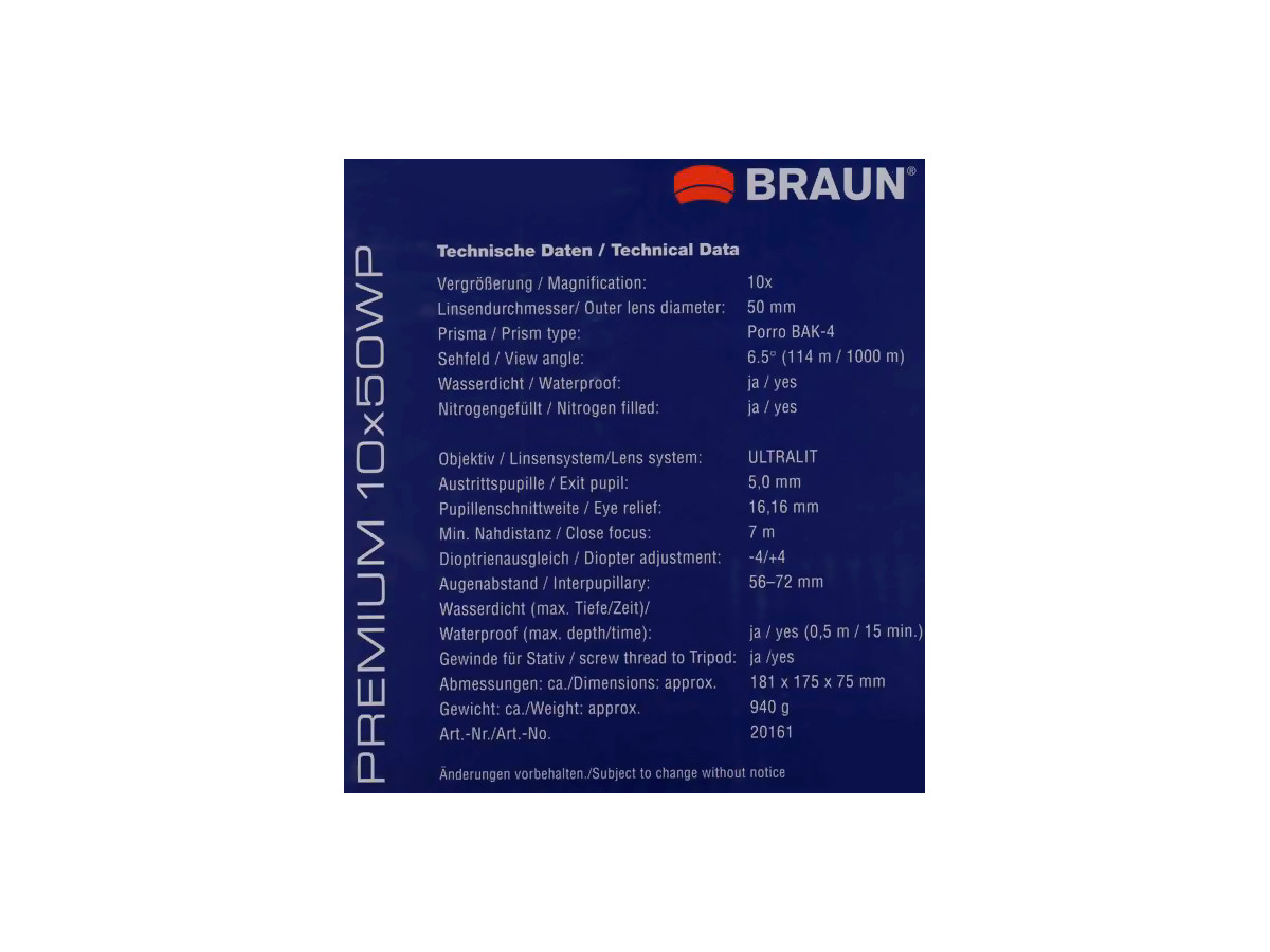 Ďalekohľad BRAUN Premium 10x50 WP