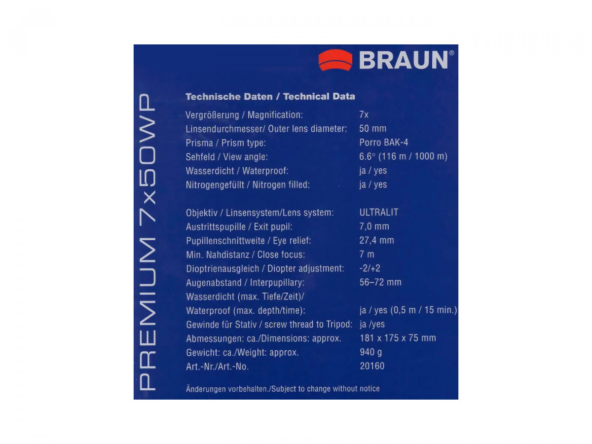 Ďalekohľad BRAUN Premium 7x50 WP
