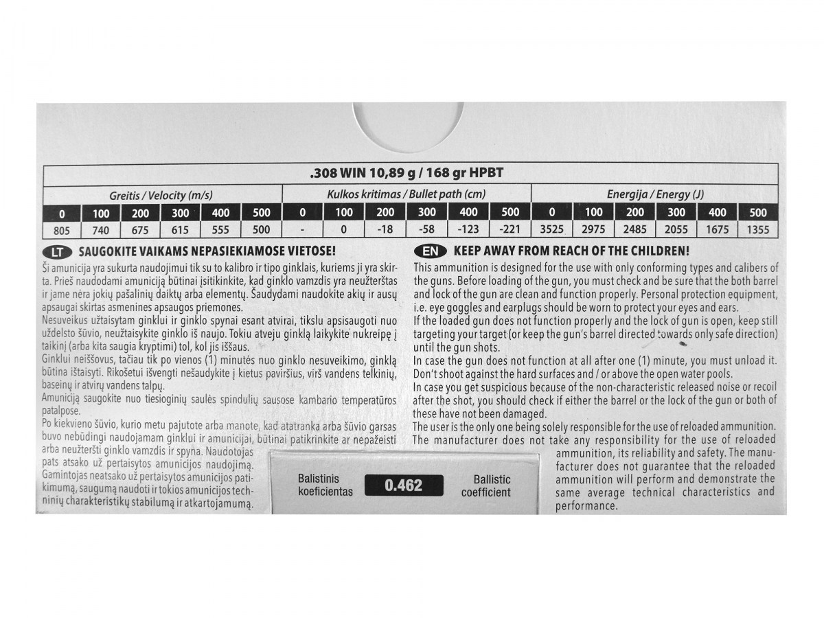 GGG .308Win. 168gr/10,89g HPBT Nosler Custom Competition (GPX13No)
