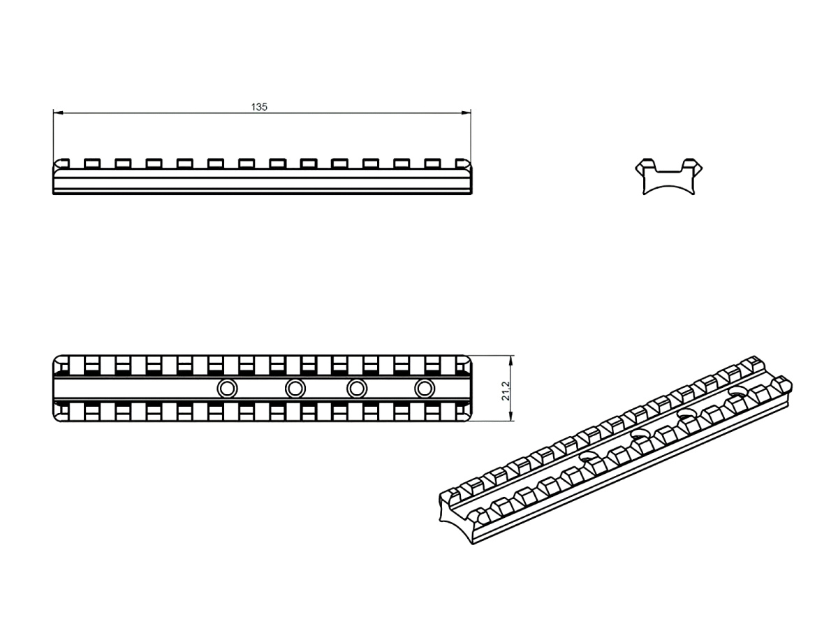 Picatinny lišta JKN Bergara B-13, dĺžka 135mm, odľahčená