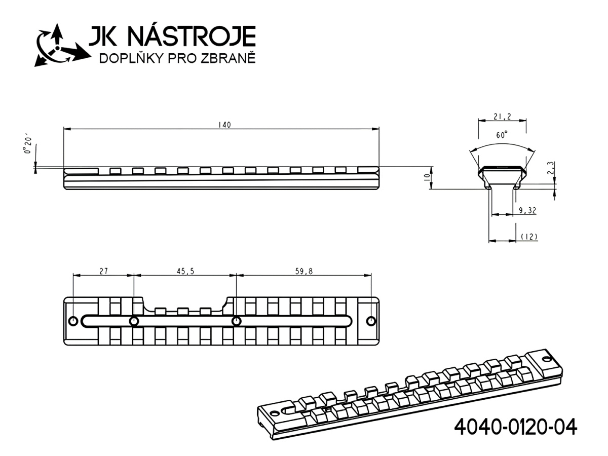 Picatinny lišta JKN CZ 457, 20 MOA