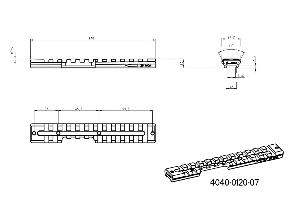 Picatinny lišta JKN CZ 457, 25 MOA, ľavoruké prevedenie