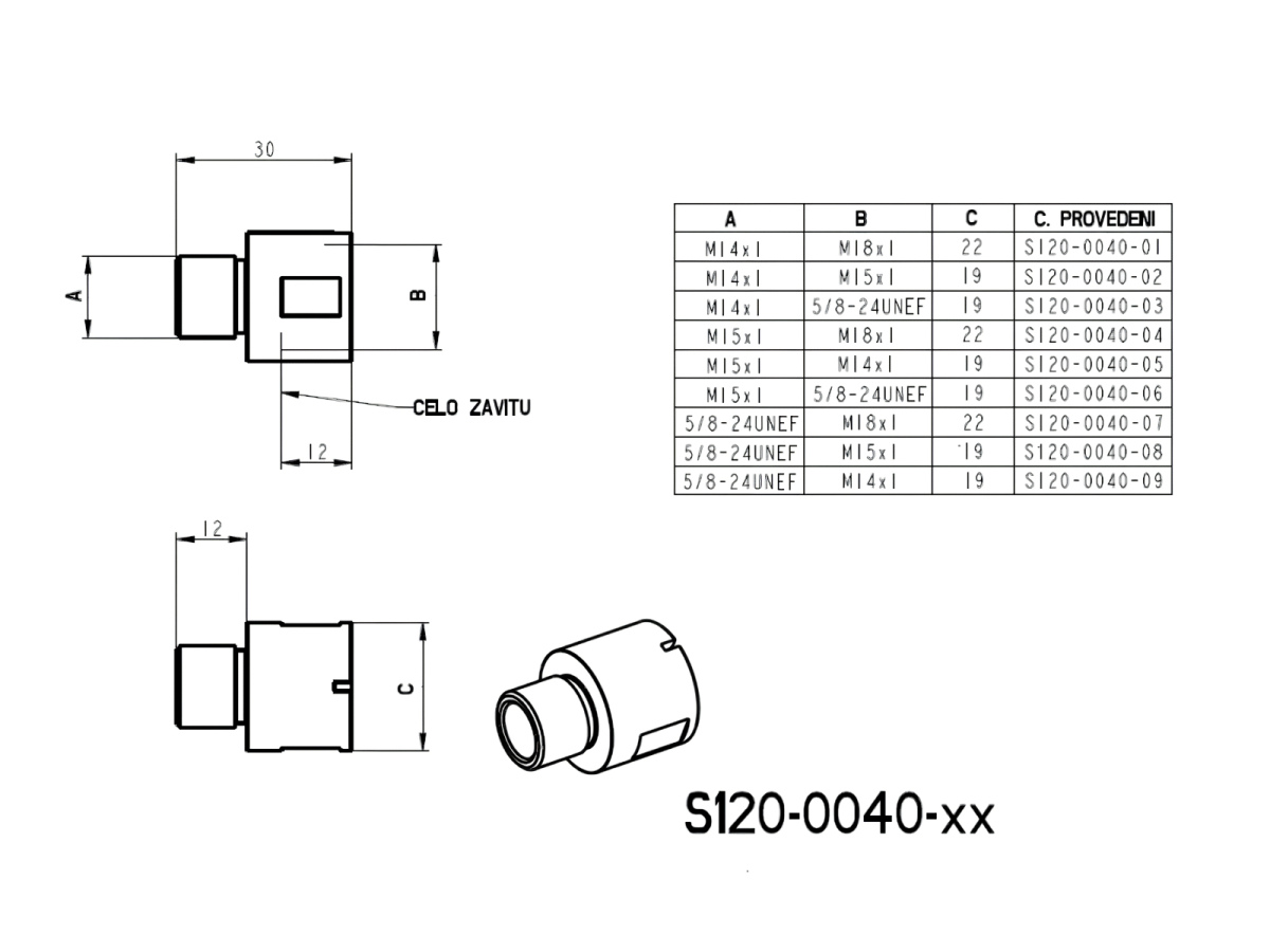 Redukcia závitu ústia hlavne JKN z M14x1 na 5/8-24 UNEF