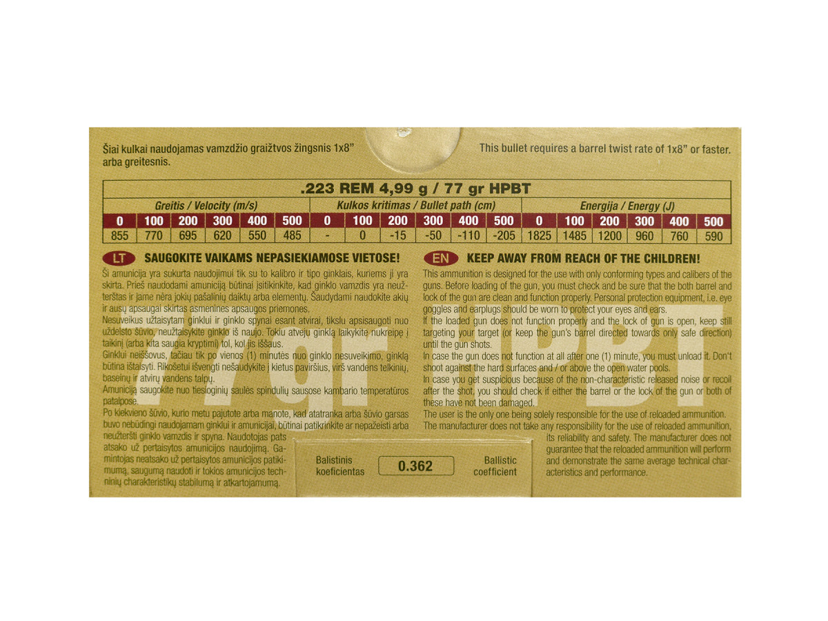 GGG .223Rem. 77gr/4,99g HPBT Sierra MatchKing (GPR14)