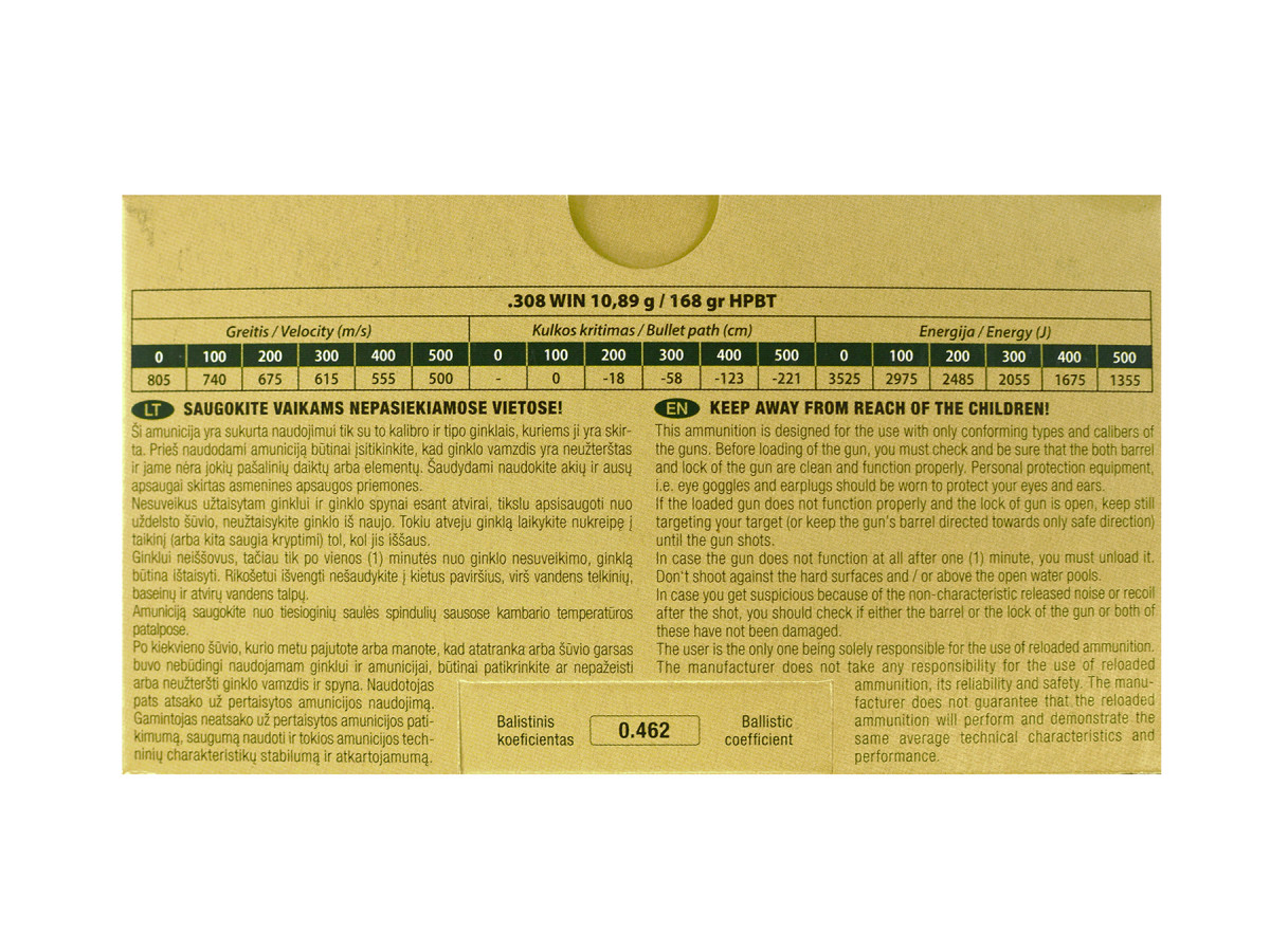 GGG .308Win. 168gr/10,89g HPBT Sierra MatchKing (GPX13)