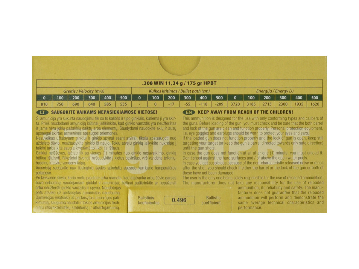 GGG .308Win. 175gr/11,34g HPBT Sierra MatchKing (GPX15)