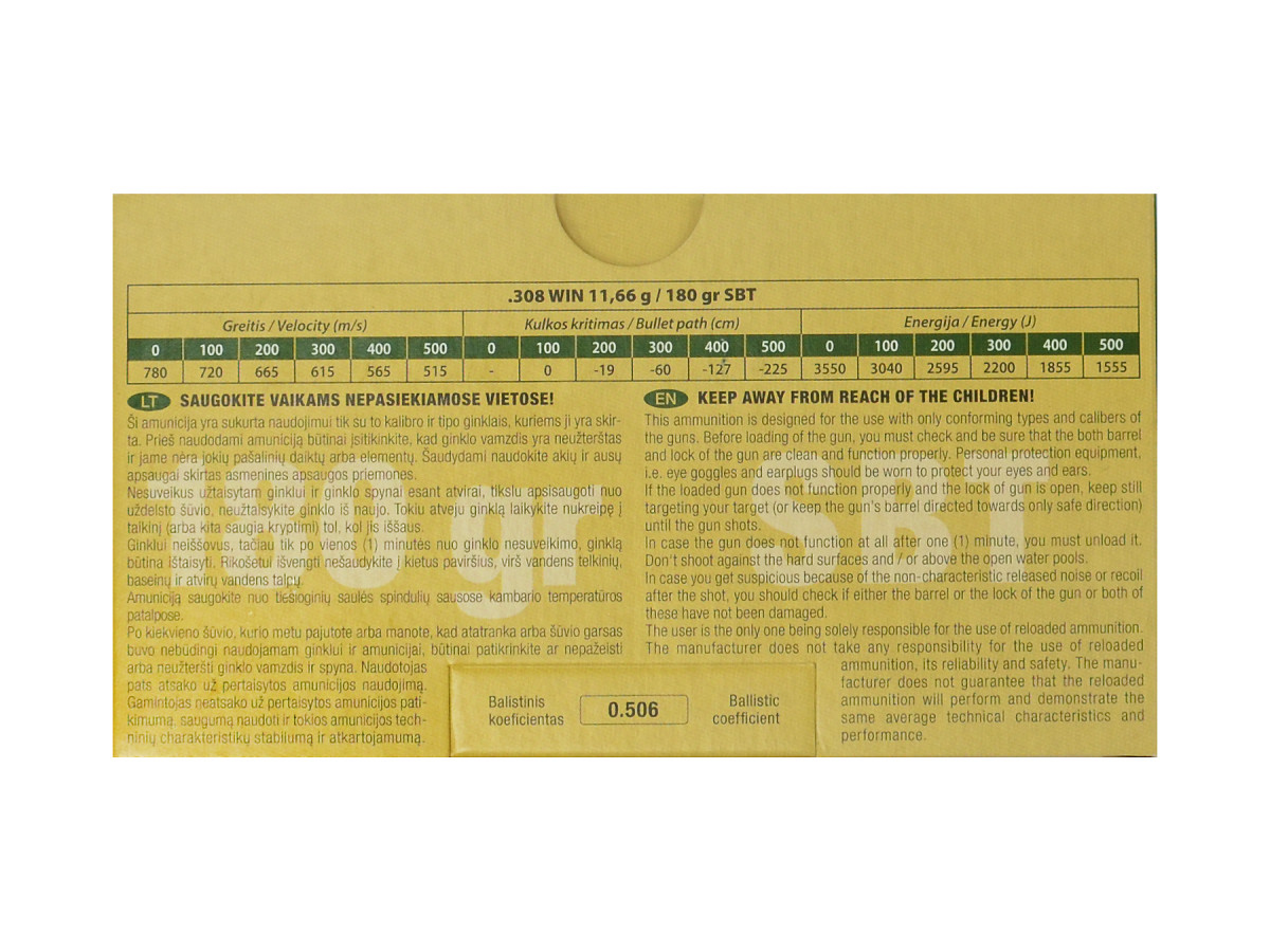 GGG .308Win. 180gr/11,66g SBT Sierra GameKing (GPX19)